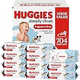 Huggies Simply Clean Unscented Baby Diaper Wipes, 11 Flip-Top Packs (704 Wipes Total), Packaging May Vary