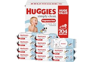 Huggies Simply Clean Unscented Baby Diaper Wipes, 11 Flip-Top Packs (704 Wipes Total), Packaging May Vary