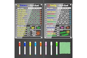PigPotParty Acrylic Magnetic Chore Chart for Kids on Fridge – 2 Pack 9.5"x12" Weekly Dry Erase Chore Board with 8 Fine Tip Co