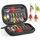 Syffvlo 16pcs Rooster Tail Fishing Lures, Spinner Baits Trout Lures Kit | Bass Salmon Lures w/ Treble Fishing Hooks, Fishing Gears Inline Spinnerbait Spoons Baits for Freshwater Saltwater