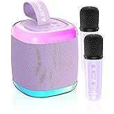 Mini Karaoke Machine for Kids Adults, Portable Bluetooth Speaker with Led Lights, 2 Wireless Microphones, Portable Singing Machine Toys Birthday Gifts for Girls Family Home Party (Purple)