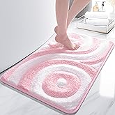 QJHOMO Pink and White Cute Bathroom Rugs Non Slip Bath Mat Modern Aesthetic Bathroom Decor, Geometric Striped Bath Rug Fluffy Floor Mats, Thick Microfiber Carpet Machine Washable (18x26 inch)