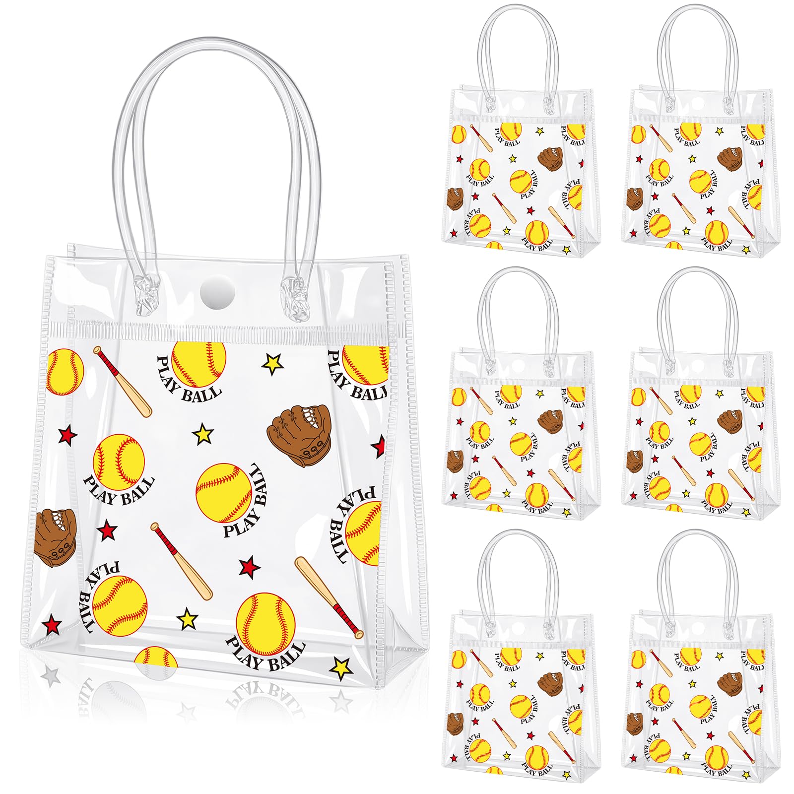 Photo 1 of Locmeo 24 Pcs Softball Clear Goodie Bag with Handles PVC Sport Theme Candy Treat Bags Bulk for Sports Team Gifts Birthday Party Favors, 8 x 8 x 3.15 Inches