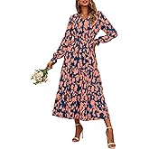 BTFBM Women Fall Dresses 2025 Casual Long Sleeve V Neck Maxi Dresses Floral Boho Long Dress Wedding Guest Dress