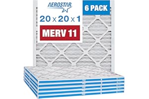 Aerostar 20x20x1 Air Filter MERV 11 (For Allergies, Dust, Lint, Mold, Pet Dander, Smoke & Smog) - Electrostatic MPR 1000 - 1200 & FPR 7 - Pleated HVAC AC Furnace Air Filters - Pack of 6