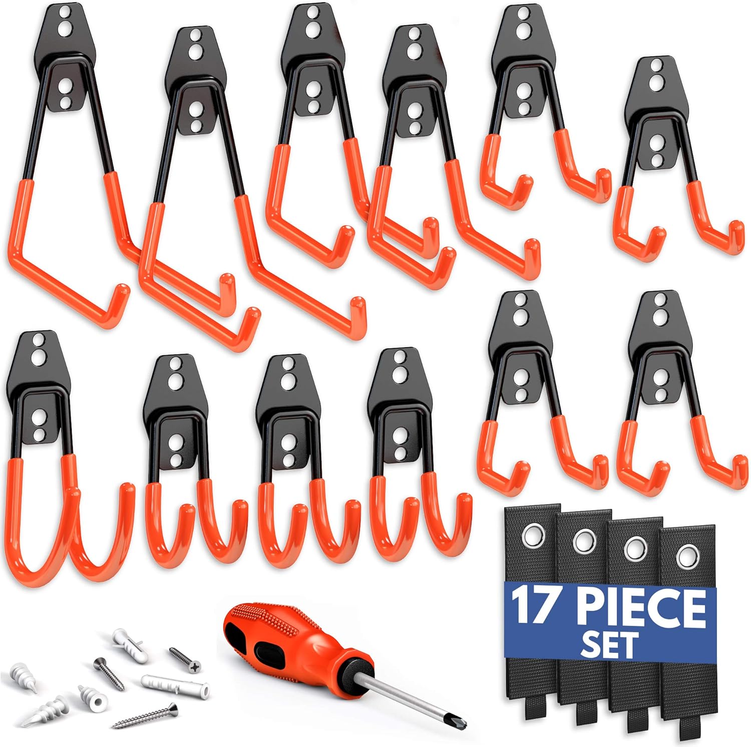 NEAT SPACE Garage Hooks Heavy Duty [ 17 Piece Set ] - Our Garage Hooks Wall Mount to Any Surface; Garage Organization and Storage; Garage Storage Hooks; Garage Hangers; Garage Wall Hooks Heavy Duty - - 