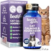 Anti Aggression for Cats Calming Remedy, A Natural Diffuser and Cat Calming Aid for Stress, Spiteful Spraying, Scratching &amp; Territorial Behavior, Non-Drowsy, 400 Odorless, Tasteless Pills