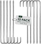 Green Haven Heavy Duty Tent Pegs 10 Pack 8mm x 12in Zinc Galvanised J-Pin view 1