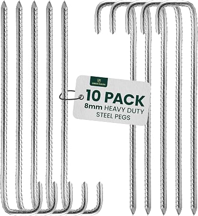 Green Haven Heavy Duty Tent Pegs 10 Pack 8mm x 12in Zinc Galvanised J-Pin