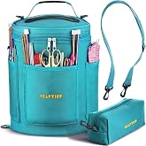 CRAFTISS Crochet Bag Organizer &amp; Yarn Storage Bag, Knitting Bag and Yarn Holder with Removable Divider, Holds Skeins, Hooks, Needles &amp; Accessories, Crochet Gifts for Women (Turquoise)