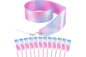 HiUnicorn 14PCS Sparkling Dance Ribbon for Kids Girls Princess Mermaid Ballet Ballerina Gymnastics Birthday Party Favors Decorations, Kids Twirling Streamer Ribbon Dancer Wands for Outdoor Toys