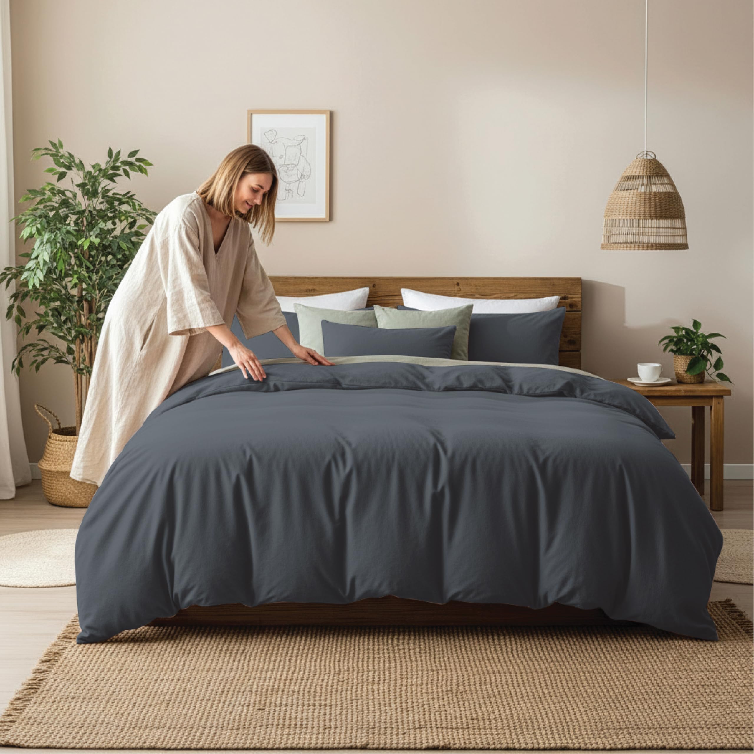 Home In Style 4U Single Duvet Cover Sets-Soft Microfiber Polyester Plain Dyed Duvet Sets with Pillow cases - Bedding Quilt Cover Set (Charcoal)