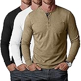 Riyiper 3 Pack Men's Henley Shirts Long Sleeve Slim Fit Fall Casual Fashion Tops with Pocket Round Neck Button Basic Tee
