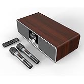 Karaoke Machine with 2 UHF Mic Subwoofer Home Theater Audio Sound Bar Support Optical/Bluetooth/AUX/USB/PC Wooden Karaoke Singing Machine for TV, Home, Karaoke, Singing Party, Christmas (S-73)