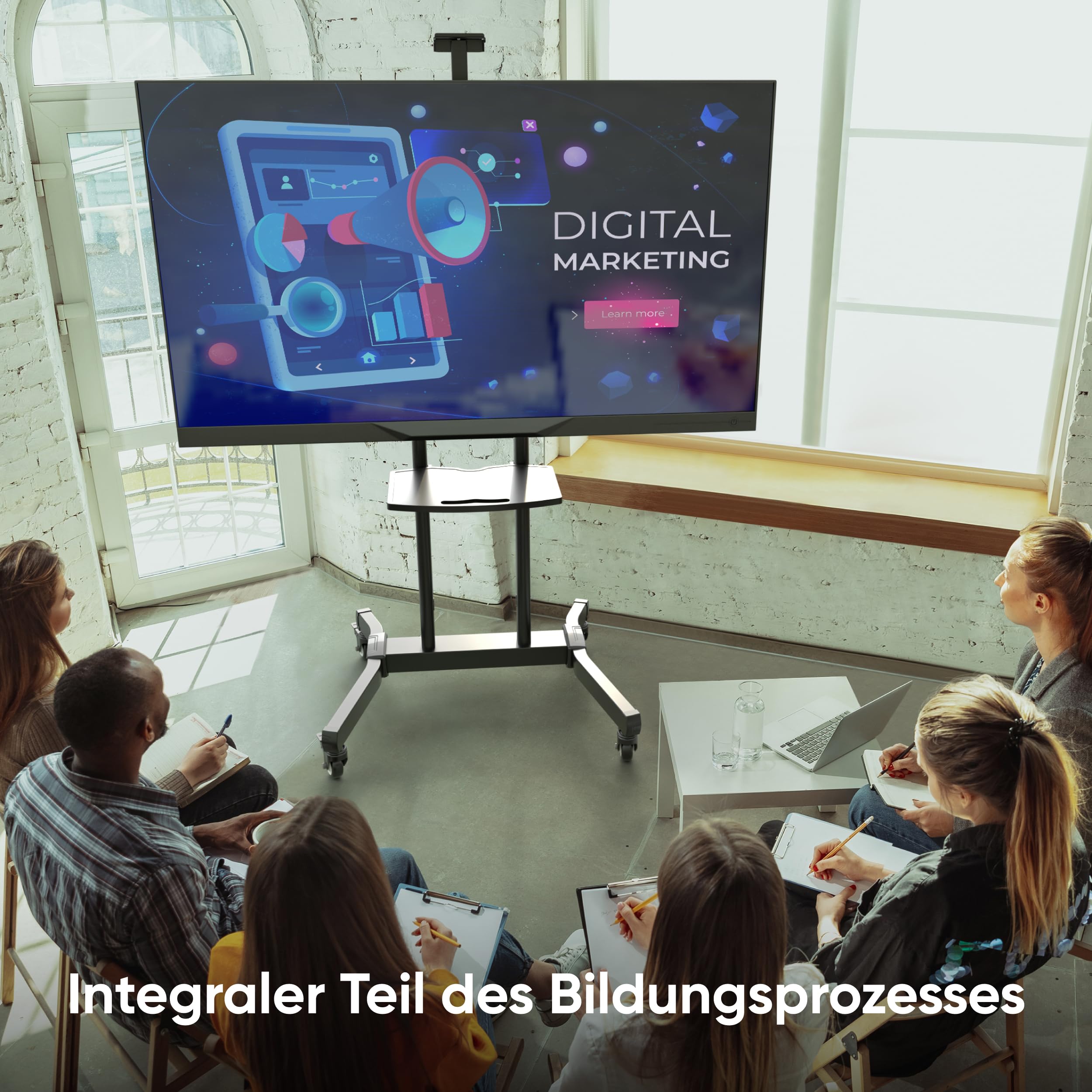 ONKRON TV Ständer rollbar für 50-90 Zoll Fernseher, max Last 100 kg, TV Standfuss höhenverstellbar neigbar, Fernseh Rollwagen max VESA 800x600, Fernsehständer mit Rollen, Ablage Schwarz TS1891-B 7