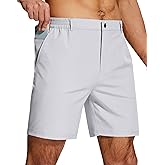 UPGET Mens Casual Dress Shorts 7 Inch Lightweight Stretch Quick Dry Elastic Waist for Golf Travel Work with 3 Pockets