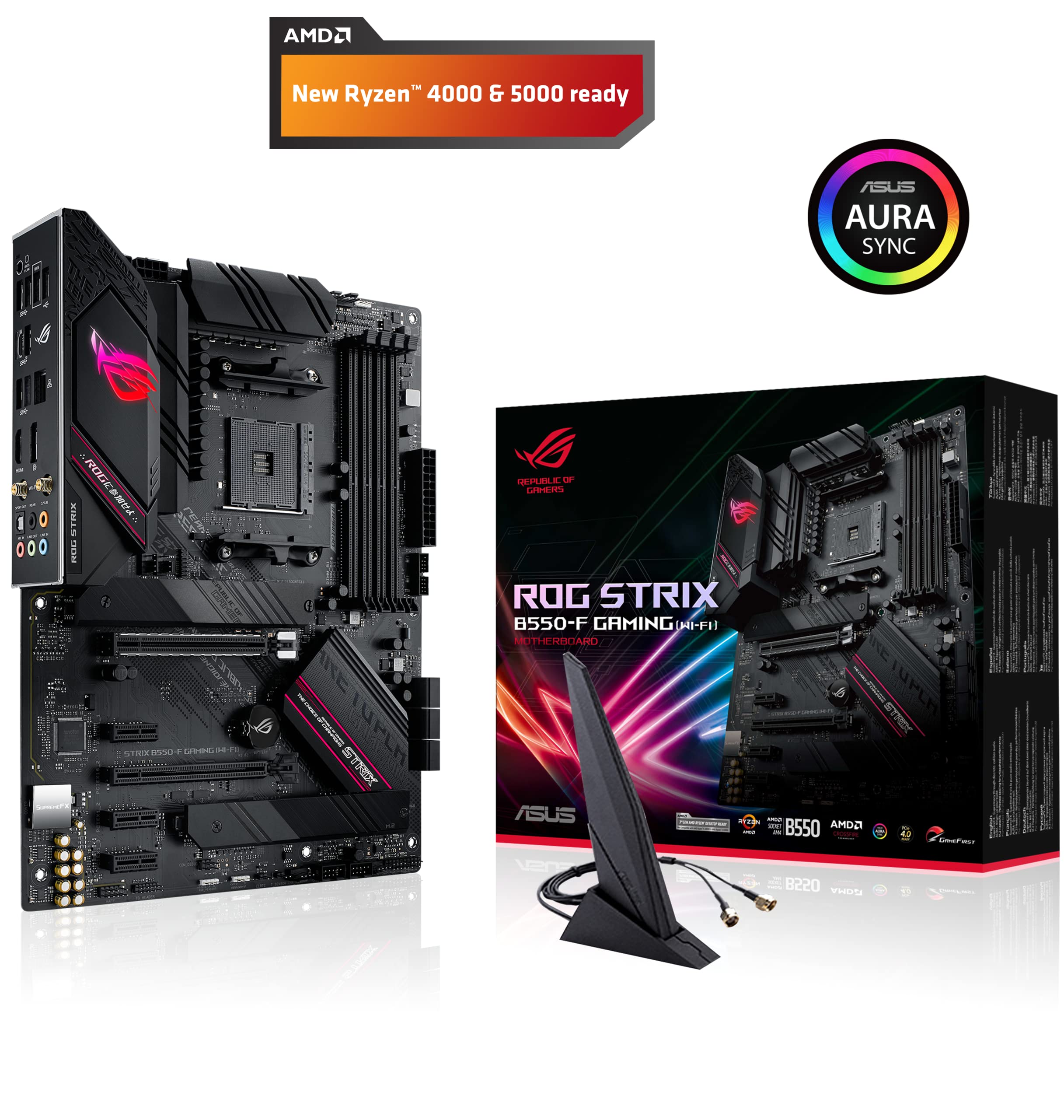 ASUS ROG Strix B550-F Gaming (WiFi 6) AMD AM4 Zen 3 Ryzen 5000 & 3rd Gen Ryzen ATX Motherboard (PCIe 4.0, 2.5Gb LAN, BIOS Flashback, HDMI 2.1, Addressable Gen 2 RGB Header and Aura Sync)