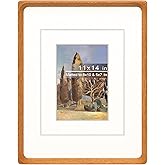 Gdfmsc 11x14 Picture Frame with Mat for 5x7/8x10, Natural Teak Wood Handcrafted Rounded Corner with Real Glass, Vertical or Horizontal Display Photo Gallery Wall Mounting Frame