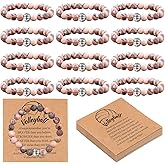 Ecation 12 Sets Sport Bracelets Lave Stone Beaded Elastic Stretch Bracelets with Inspirational Card Bulk Team for Football Volleyball Golf Baseball Basketball Soccer