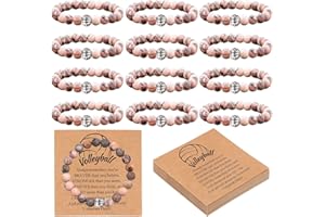Ecation 12 Sets Sport Bracelets Lave Stone Beaded Elastic Stretch Bracelets with Inspirational Card Bulk Team for Football Volleyball Golf Baseball Basketball Soccer