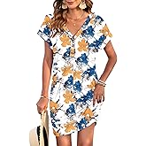 MOLERANI Women's Casual T Shirt V Neck Dress Summer Button Mini Sundresses