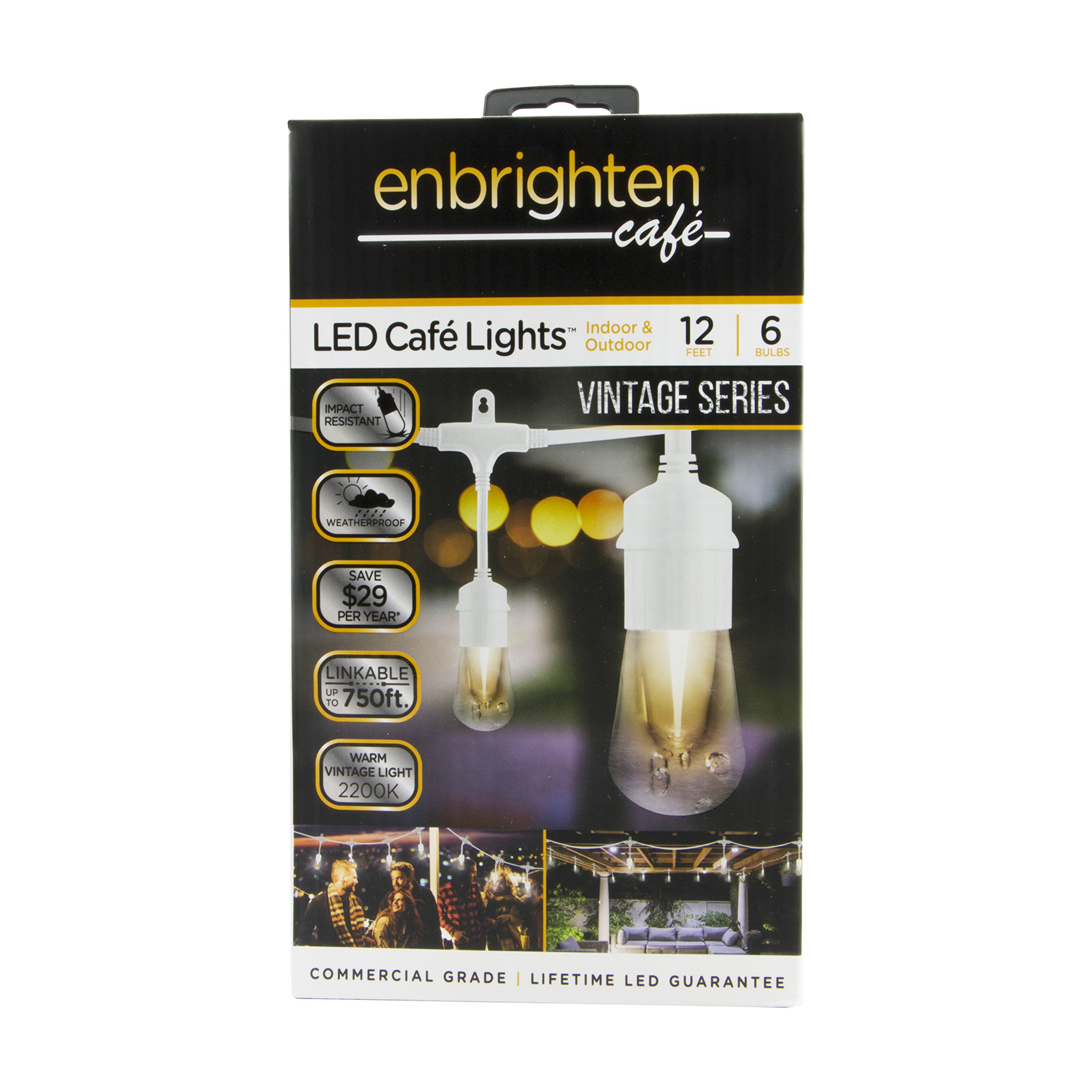 Enbrighten Vintage Series Café LED String Lights (12ft.), 6 Lifetime