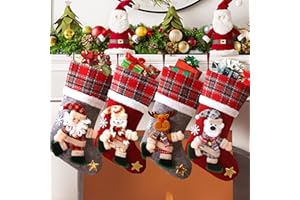 NIBESSER Christmas Stockings Set of 4, 15.7" Classic Farmhouse Large Christmas Stockings with 3D Santa, Snowman, Reindeer, Polar Bear for Family Holiday Party Christmas Decorations (Grey and Burgundy)