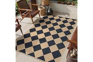 Lanffia Checkered Easy Jute Outdoor Rug, Black 3x5 Entryway Rugs for Living Room, Diamond Washable Indoor Outdoor Carpet, Neu