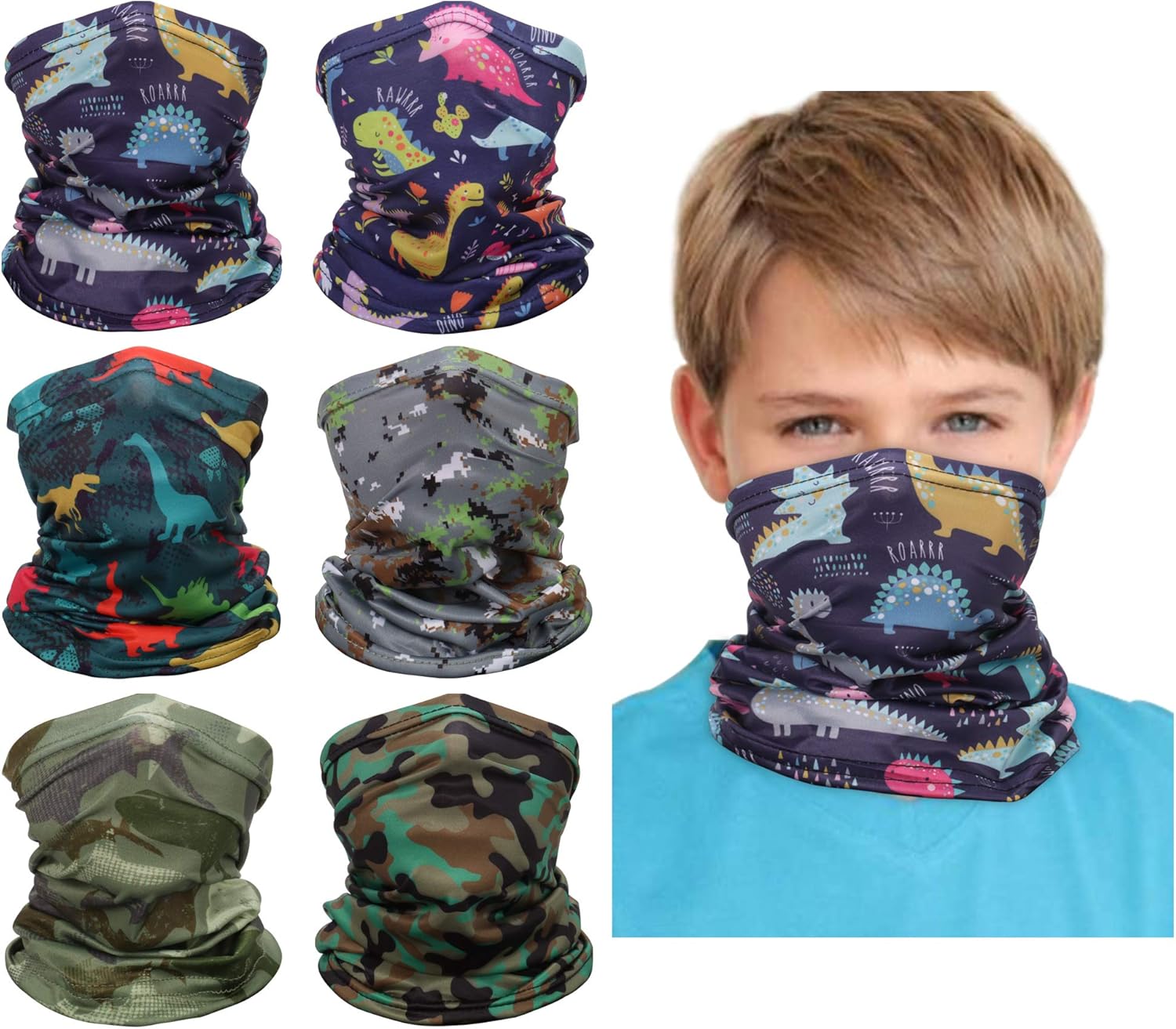 6PCS Kids Youth Neck Gaiter Bandana Tube Face Mouth Cover Scarf Anti Dust Balaclava Headband Cycling Hiking Sport Outdoor for Boys Girls: Clothing