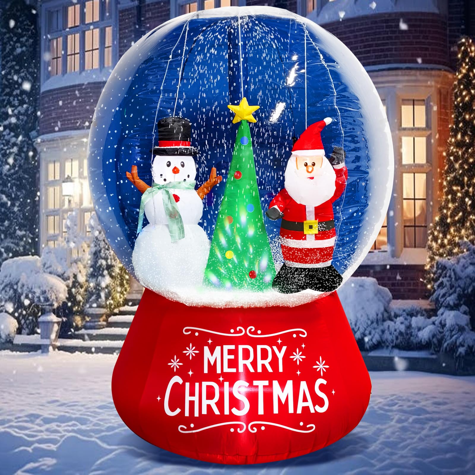 Photo 1 of UniqSeason [Flash Light & Snowing] 6Ft Christmas Inflatable Snow Globe, Christmas Blow up Santa Claus & Snowman & Christmas Tree in Xmas Snow Ball Built-in Colorful LED Lights for Snowglobe Inflatable