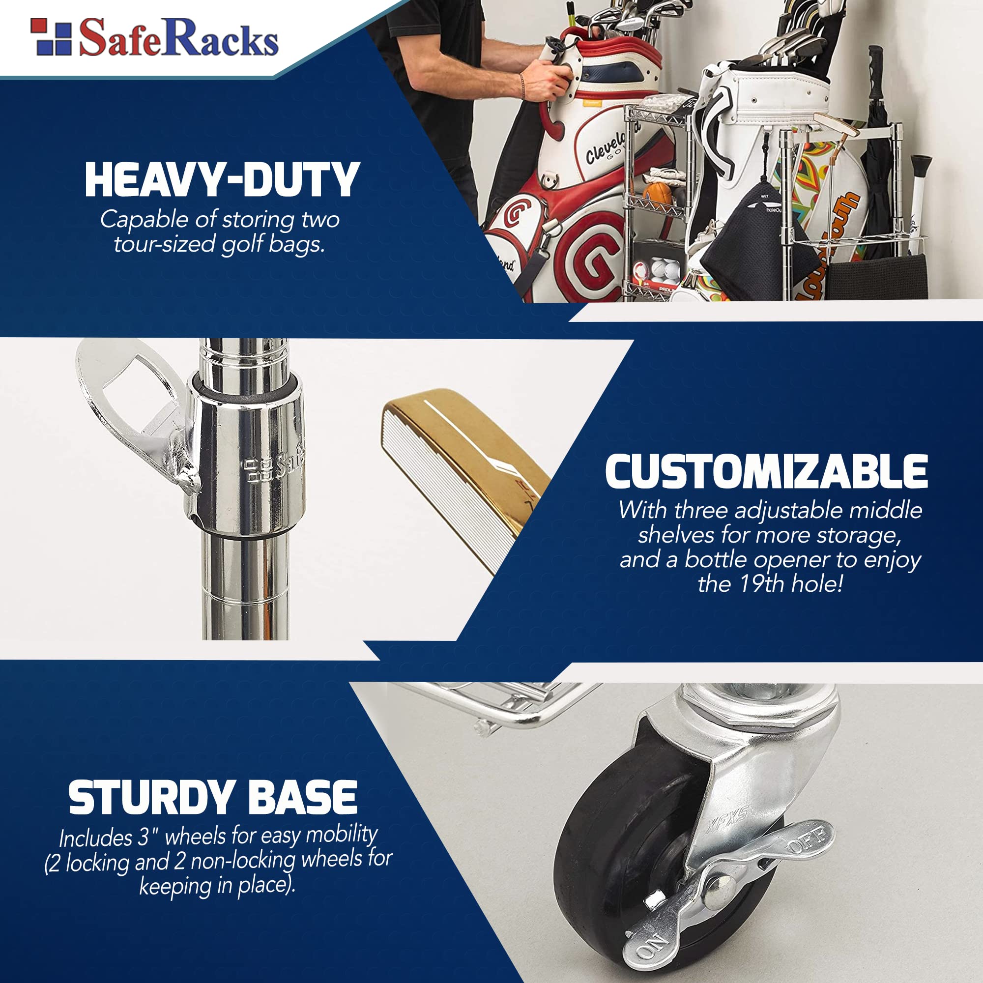 SafeRacks Golf Equipment Organizer Rack, Golf Bag Storage Rack for Garage, HeavyDuty