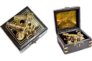 SAILOR'S ART Antique Brass Nautical Sextant with Wooden Box | SHOWPIECE | Kelvin & Hughes London | with Chart and Extra Teles