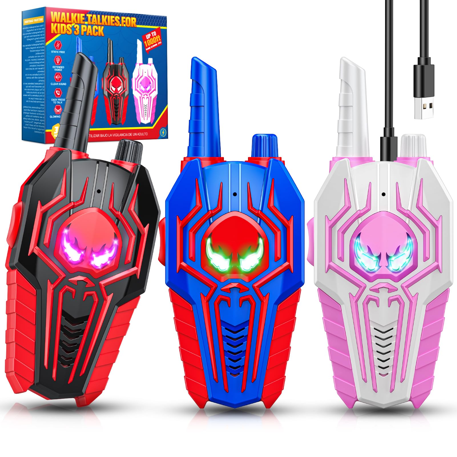 Photo 1 of Rechargeable Walkie Talkies for Kids: 3 Pack Kids Walkie-Talkies Toys for 3 4 5 6 7 8 9 Year Old Boys Gifts Family Camping Toy for Boy Kid Age 3-5 5-7 7-9, 2 Way Radio Boy Gift