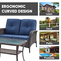 HUMMUH Outdoor Loveseat Sofa 2-Seat PE Wicker
