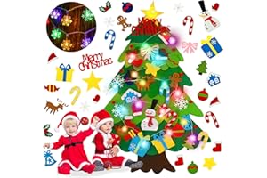EMPOF Felt Christmas Tree for Toddlers - 3.3ft Felt DIY Tree Set for Kids Wall with Snowflake Lights + 32 Ornaments, Indoor Christmas Home Wall Hanging Decor, Kids Toddler Xmas Activities, Colorful