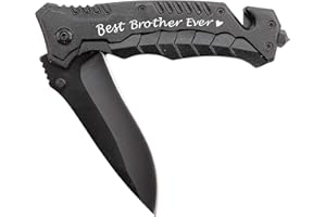CORFARA Brother Gift, Engraved Black Pocket Knife for Brother Birthday Gifts Idea Camping Knife with Window Glass Breaker and Seatbelt Cutter, Best Brother Ever, Brother Gift for Christmas Graduation Birthday
