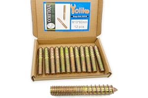 Yoliko 12 Pack M10 x 60 Hanger Bolts - 60mm(2.36") Double Headed Bolts - 10mm(0.39") Wood Dowel Screw Hanger Bolts for Furniture