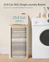 SONGMICS 90L Laundry Basket with Lid Large Hamper Cream White LCB509W01 view 3