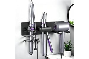 Dovyn Hair Dryer Holder Blow Dryer Holder for Wall Mount Curling Iron Holder Flat Iron 3 in 1 Bathroom Hair Tool Organizer Rack, Matte Black