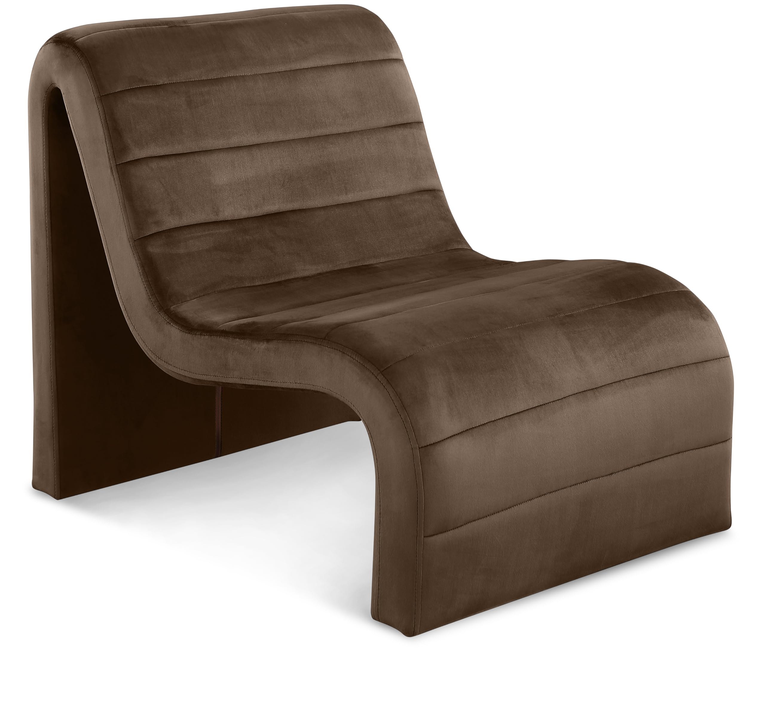 Photo 1 of ** USED/ DAMAGE MINOR**** Meridian Furniture 403Brown Ivy Collection Modern | Contemporary Velvet Upholstered Accent Chair with Rich Brown Velvet, Channel Tufted Design, Curved Shape, 26.4" W x 37.4" D x 31.1" H, Brown