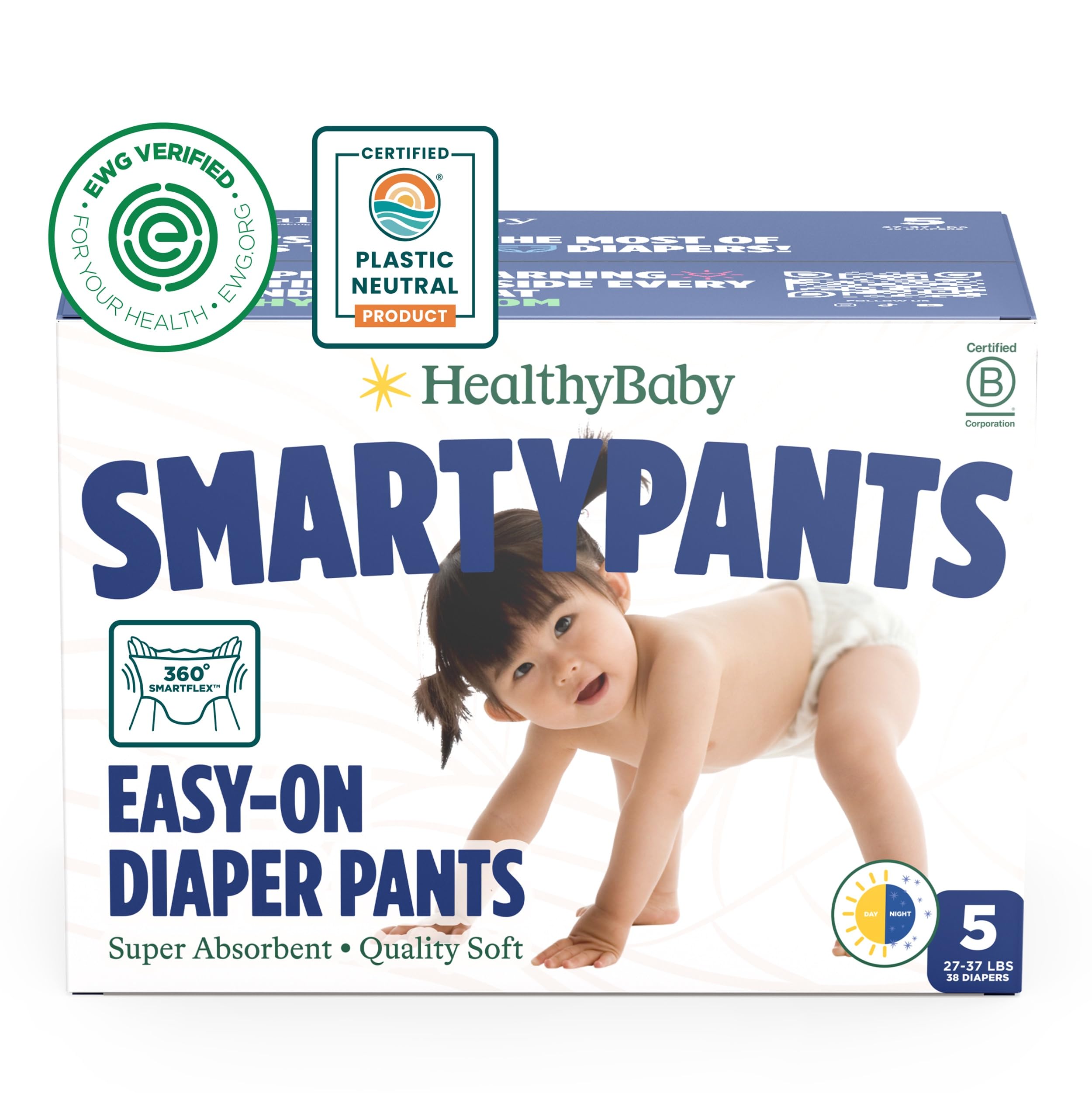 Photo 1 of SmartyPants Pull Up Style Diapers | EWG Verified Safe & Plant-Based | Quilted 360 Waistband, Super Absorbent for Overnight Leak Protection | Training Pants by HealthyBaby | Size 5 (38 Count)