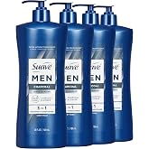 Suave Men Deep Cleansing 3 in 1 Shampoo, Conditioner &amp; Body Wash with Charcoal Powder, Detoxifies &amp; Cleanses Hair &amp; Skin, Removes Oil &amp; Impurities, 4 Count, 28 FL OZ Pump
