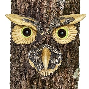 Bits and Pieces - Owl Face Tree Hugger - Garden Peeker Yard Art - Outdoor Tree Hugger Sculpture Whimsical Tree Face Garden Decoration