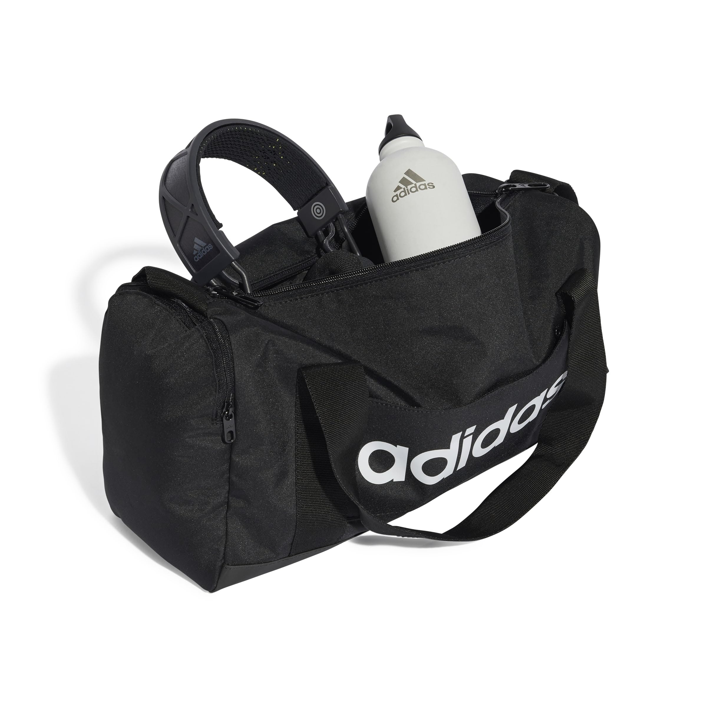 adidas Unisex Essentials Linear Duffel Bag Duffel Bag, Black/Black/White, XS 6