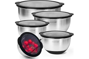 Priority Chef Mixing Bowls with Clear Airtight Lids, Premium Mixing Bowls with Lids Set, Stainless Steel Mixing Bowl Set, Nesting Kitchen Metal Mixing Bowls, Black