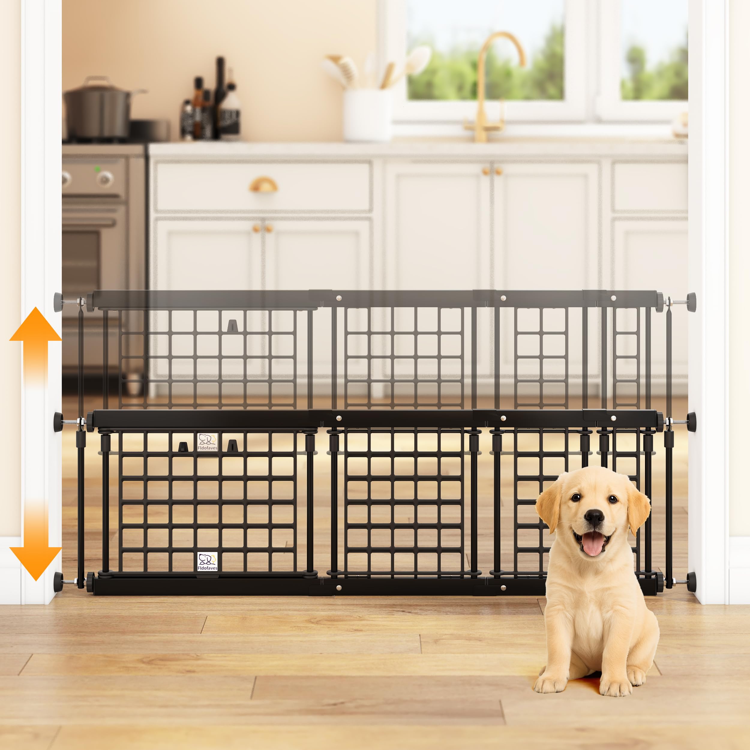 Photo 1 of Fldofaves Adjustable Dog Gate - 13-22 Inch Height, 18-43 Inch Width Extension - No Drill Pet Gate for Doorways, Stairs, Puppies - Heavy Duty Metal Safety Gate
