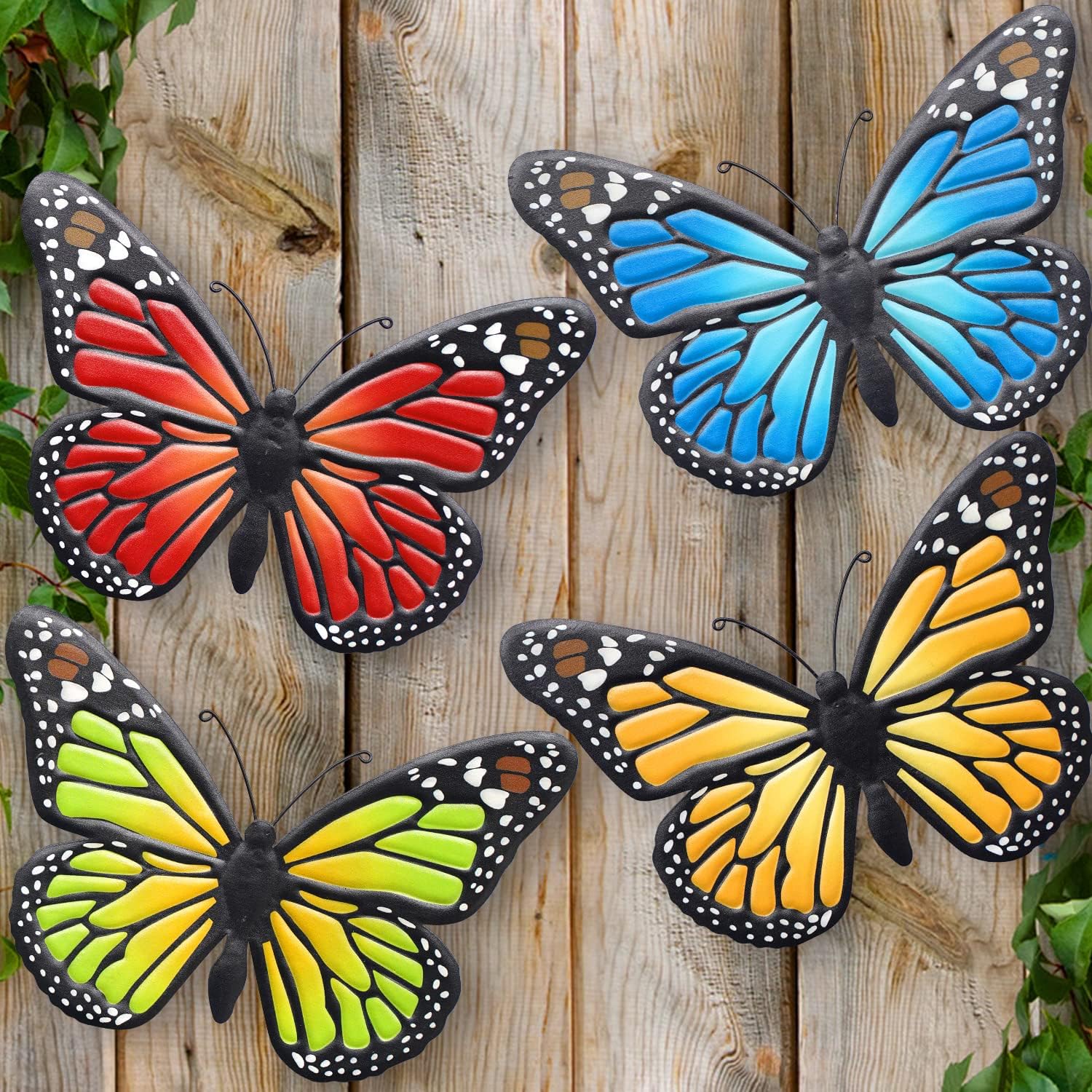 Plaques & Wall Art - EOORAU Metal Butterfly Wall Art Outdoor Decor - 4 Pack 9.8in Butterflies Wall Sculpture Hanging Decor for Home Yard Patio Garden Decoration (4 Colors)