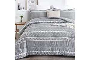 WONGS BEDDING Grey Comforter Set Full, Soft Microfiber Reversible Gray Boho Striped Down Alternative Comforter Set for Full Bed - 3 Pieces (1 Comforter + 2 Pillowcases), Bedding Duvet Set 79"x 90"