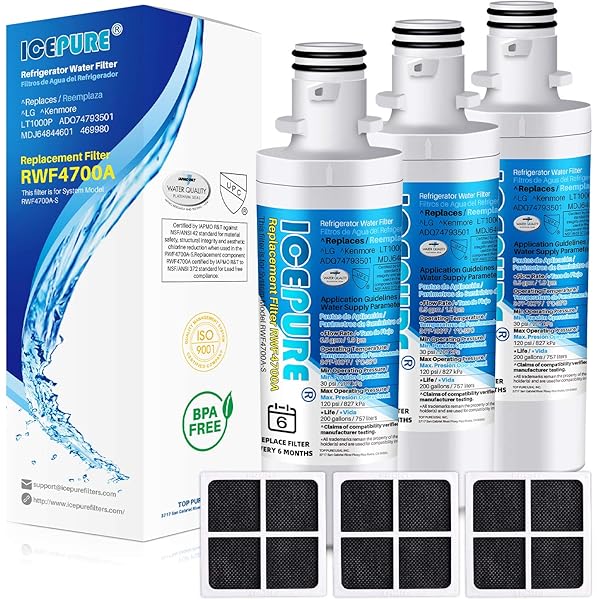 Icepure Lt1000p Replacement For Lg Adq747935 Mdj64844601 Kenmore Elite 9980 Adq74793501 Lt1000pc Lt1000 Adq74793502 Lmxs28626s Lmxc23796s Lfxs26973d Refrigerator Water And Lt120 Air Filter 3pack Amazon Sg Home
