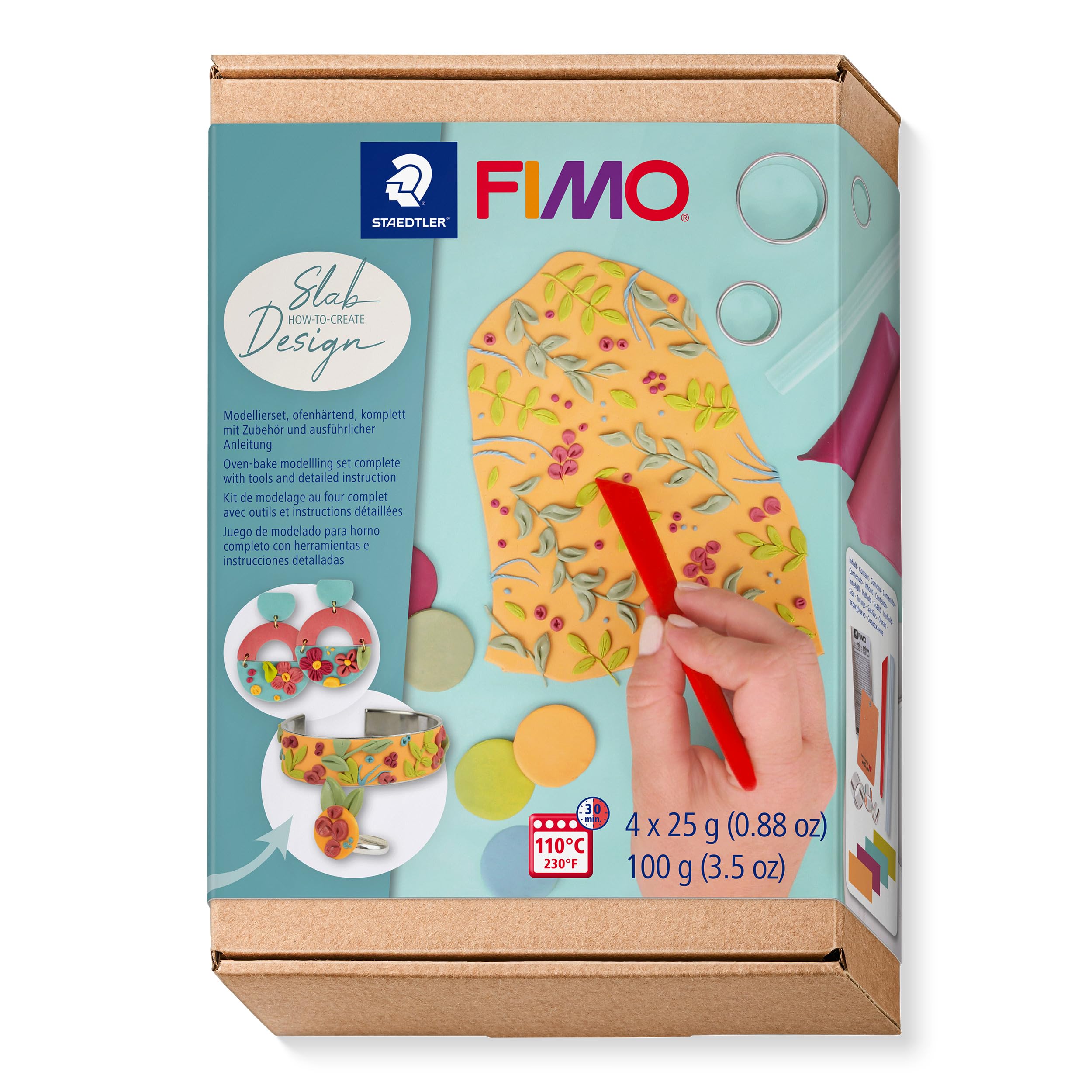 STAEDTLER 8025 HTC3 FIMO Oven-Hardening Polymer Modelling Clay - How-to-Create-Set, Slab Design (Pack of 7 Pieces Including FIMO Soft Blocks and Accessories)